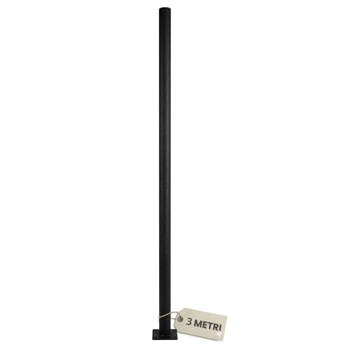 YASTA Palo per Lampione Solare 3 Metri, Supporto Nero con Finitura Ruvida con Diametro 7.5cm, Base Rinforzata per Fari LED Esterni, Giardino e Cortile - Design Moderno e Antigraffio