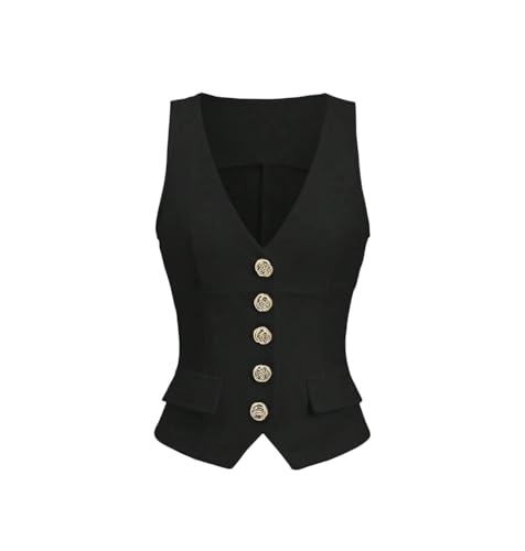 Chaleco sin mangas con bolsillos para mujer casual de punto cuello en v color liso