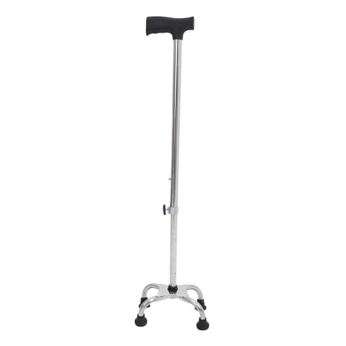 Yardwe Bastón Ajustable de Acero Inoxidable para Personas Mayores con Base Plana de Cuatro Puntas Antideslizante Muletas Ergonómicas para Caminar y Senderismo Soporte Estable para Uso