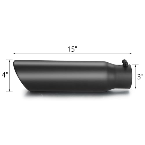 LCGP 3\" Inlet Black Exhaust Tip, 3\" x 4\" x 15\" Universal Bolt On Stainless Steel Diesel Exhaust Tailpipe Tip