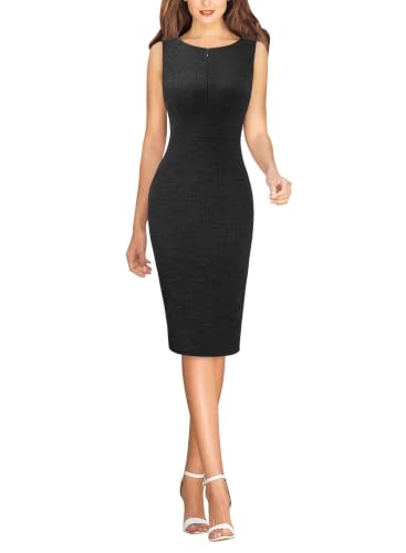 Image of VFSHOW Womens Front Zipper Work Business Office Slim Bodycon Church Dress