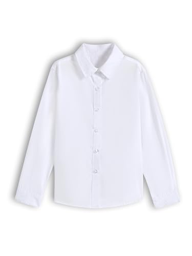 solomate Boys Long Sleeve Button Down Shirts White Uniform Blouse School Top Formal Collared Outfits for Kids White 10 Years