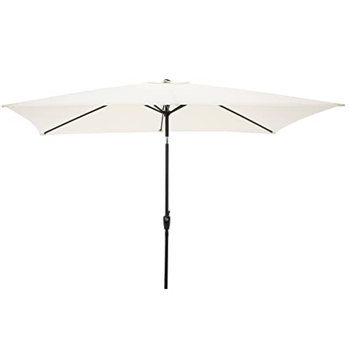 Pure Garden Rectangular Patio Umbrella - 10 Ft Easy Crank Sun Shade with Push Button Tilt for Outdoor Furniture, Deck, Backyard, or Pool (Beige) -  50-LG1277