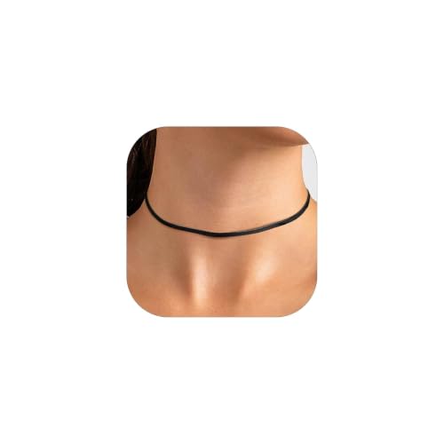 FindChic Black Herringbone Choker Necklace for Women 3mm 12.5 Inches