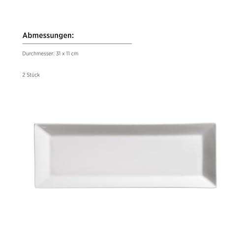 Mäser, Serie Trendy Line, Teller rechteckig 32 x 11 cm, im 2er-Set, Weiß