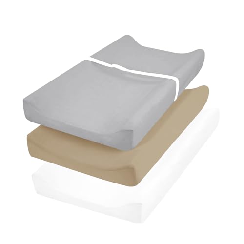 Image of david's Kids 3 Pack Changing Pad Cover Set, Ultra Soft Breathable Cozy Microfiber Diaper Change Table Sheets for Baby Girls, Fit Most Changing Pads, White & Grey & Khaki
