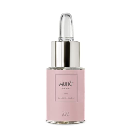 MUHA' | Olio Essenziale, Idrosolubile per Lampada ad Ultrasuoni, Fragranza Lino e Cotone, Formato da 15 ml