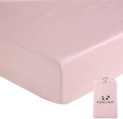 Panda Infant 100% Organic Bamboo Fitted Crib Sheet / Oeko-TEX 100 Certified / (52"x28"x8") for Girls Or Boys / Deep Pocket / Ultra Silky / Hypoallergenic / Eczema Friendly (Pink)