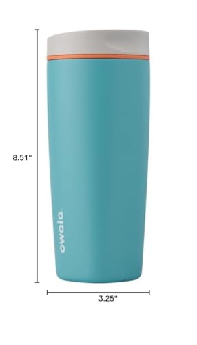 Image of Owala SmoothSip Slider Insulated Stainless Steel Coffee Tumbler, Reusable Iced Coffee Cup, Hot Coffee Travel Mug, BPA Free 20 oz, Grey /Blue (Beachy Breeze)