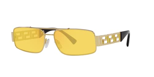 Versace Man Sunglasses Gold Frame, Yellow Mirror Red Lenses, 60MM