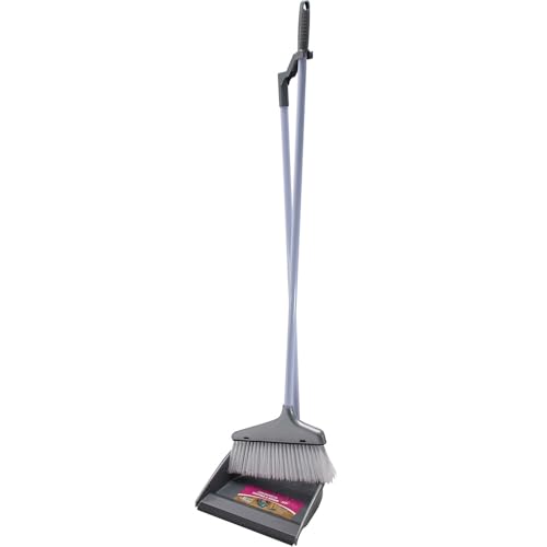 Home Cleaning Long Handle Dust Pan and Brush Set - Soft Bristles Household Floor Cleaner Grey | Multi Purpose Sweeping Brush & Dustpan | Durable