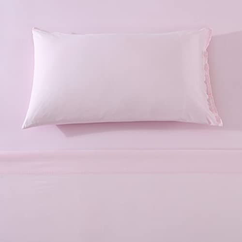 Shabby Chic® - Queen Sheets, Soft & Breathable Organic Cotton Bedding Set, Vintage-Inspired Home Decor With Ruffled Pillowcases (Solid Pink, Queen) #TOP1