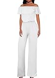Hybrid & Company Women Casual Off Shoulder High Waist Pants Romper Wide Leg Jumpsuit KPVJ47696X E9000 WHITE 1X