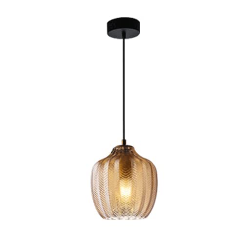 Lampe suspendue à manger en verre ambré et lustre luge LED