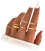 7PCS 18K Gold Plated Stacking Rings for Women Dainty Cubic Zirconia Stackable Rings Set Minimalist Thumb Gold Ring Set Thin Knuckle Rings Plain Statement Eternity Wedding Bands Ring Size 5-10 (6, Gold)