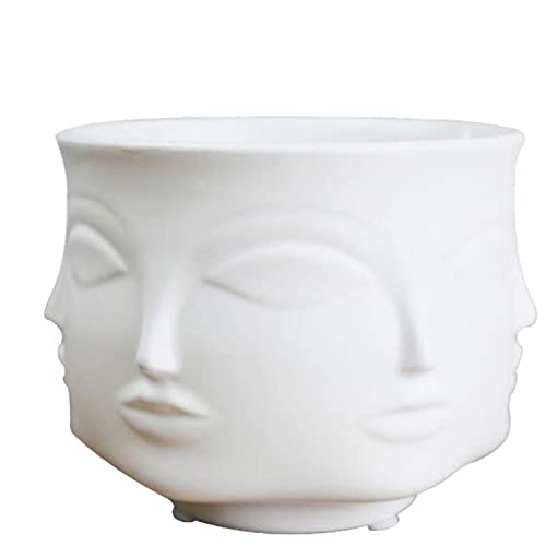 Poitemsic Personality White Ceramic Small Succulent Cactus Face Planter Head Face Flowers Plant Pots Vase