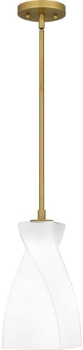 Quoizel Stetson Mini Pendant Lighting, 6 Inch 1-Light Brushed Gold Opal Etched Glass Pendant Light, Hanging Ceiling Light for Kitchen Island, Dining Room, Hallway, Bedroom, Bar, Cafe or Office