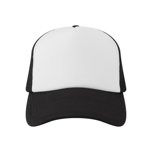 Image of TopTie Blank 5 Panel Trucker Hat Foam Front Mesh Back 2 Tone Trucker Snapback Hat