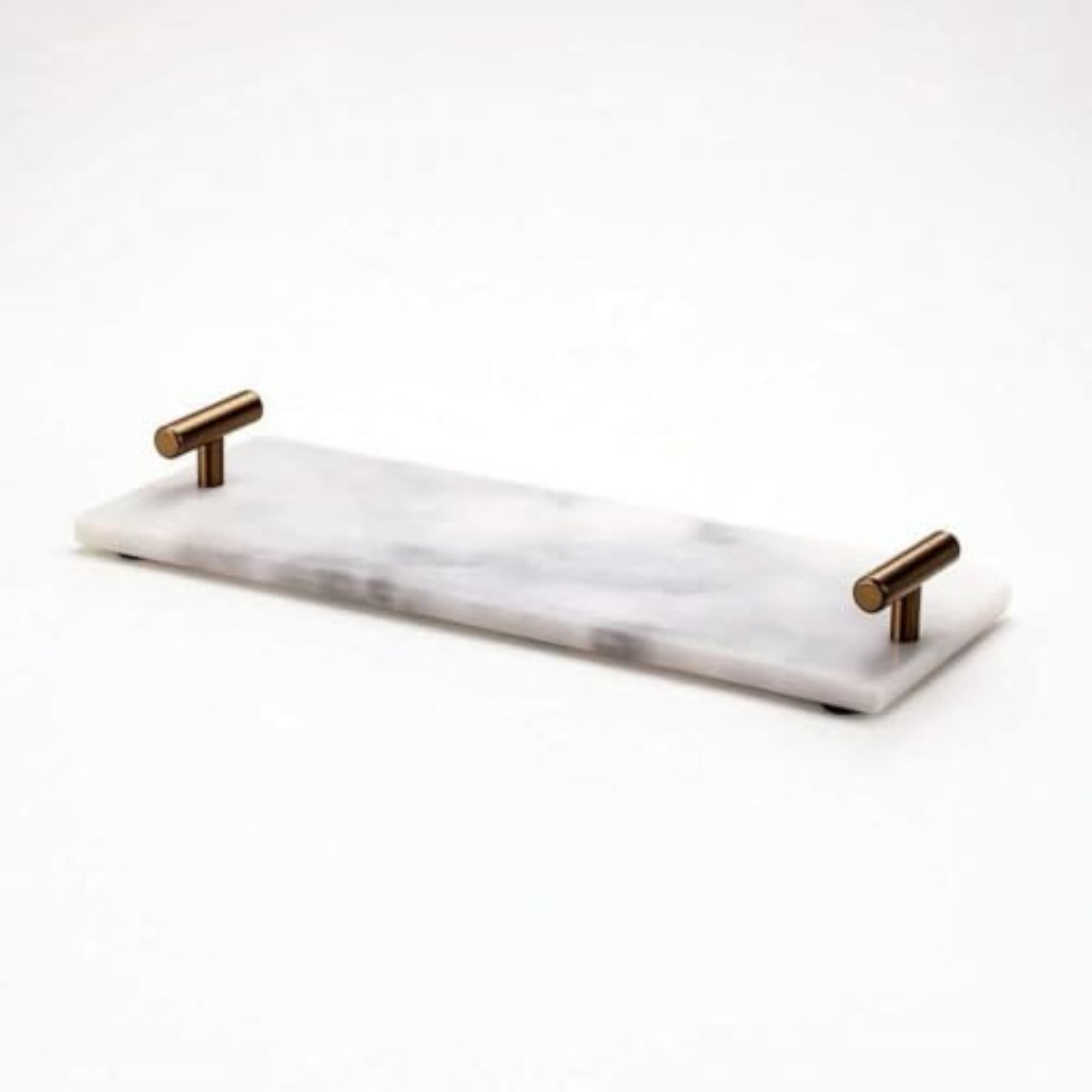 Minimalist Rectangular Marble Tray with Gold Handles