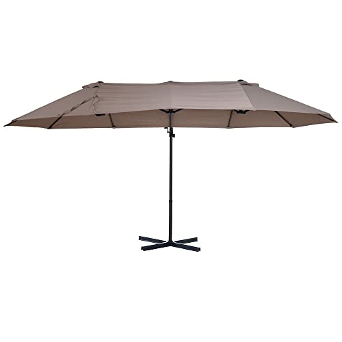 Outsunny 14Ft Patio Umbrella Double-Sided Outdoor Market Extra Large Umbrella With Crank, Cross Base For Deck, Lawn, Backyard And Pool, Brown #TOP21