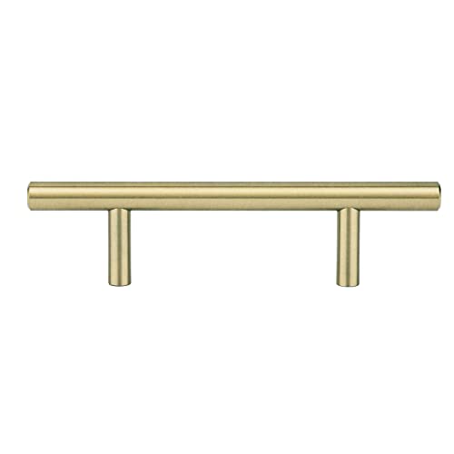Image of Amazon Basics Euro Bar Cabinet Pulls, Kitchen Cabinet Handles, Drawer Handles, 1 /2-inch Diameter, 5.38-inch Length, 3-inch Hole Center, Golden Champagne, 10-Pack