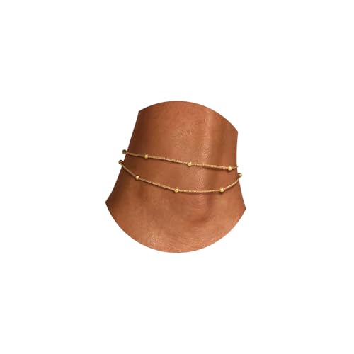 U7 Silver/Gold Ankle Bracelets for Women Layered Chain Anklets Stainless Steel Waterproof Summer Beach Anklet Charm, Adjustable 8.5"-10.5" Gold - Laye