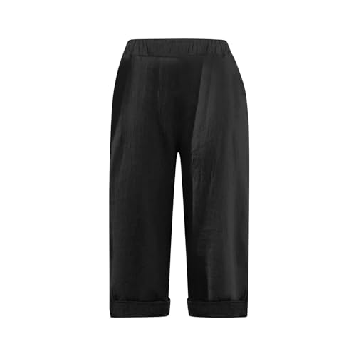 Linen Capris for Women Wide Leg Cropped Pants Casual Drawstring Loose Folded Hem Trousers Lounge Pants with Pockets4
