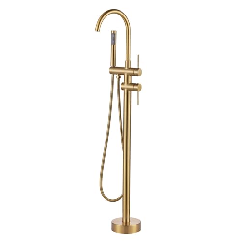 Freestanding Tub Filler Faucet, Floor Mount Brushed Gold Bathtub Faucet