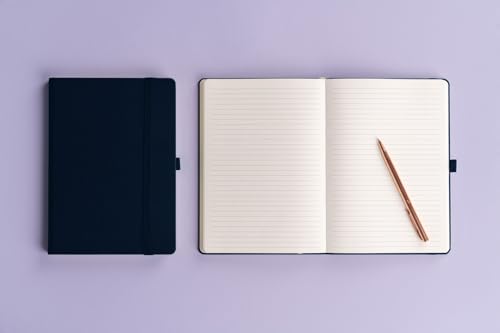 NOTIQUE Notizbuch Liniert, Hardcover Notizbuch, Notizheft, Journal, Tagebuch mit Gummiband und Stifthalter 15x21cm, 192 Seiten (Dunkelblau, Liniert)