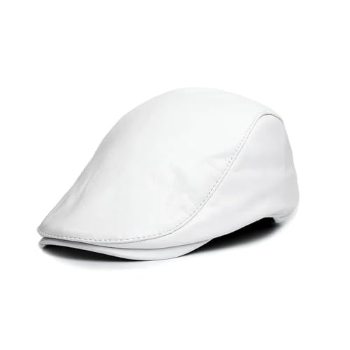 Béret homme en cuir style vintage classique casquette gavroche blanche