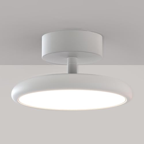 Image of XYHAZCSM Round LED Ceiling Light Creative Aisle Semi Flush Mount Ceiling Light, Adjustable Angle Ceiling Lamp ​for Dining Room Living Room, Easy to Install Lighting Fixture (Sand White)