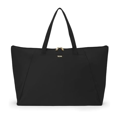 TUMI - Just In Case Tote - Packable Travel Bag - Foldable Travel Tote Bag- Water-Resistant Tote - Tote Bag with Zipper - Black with Gold Hardware Cover