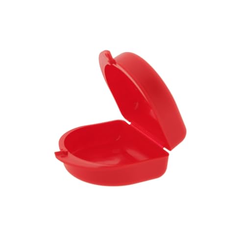 Dr. Bauer's Zahnspangenbox, KFO-Dose, Hygienische Aufbewahrungsbox für Zahnspangen, Prothesen, mit Luftlöchern (rot, 4,10cm hoch)