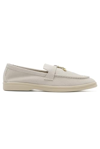 Image of Women's Faux Suede Loafers Fashion Slip On Comfort Flat Shoes Lightweight Breathable Non-Slip Casual Walking Shoes with Metal Buckle for Daily Office Travel Outdoor