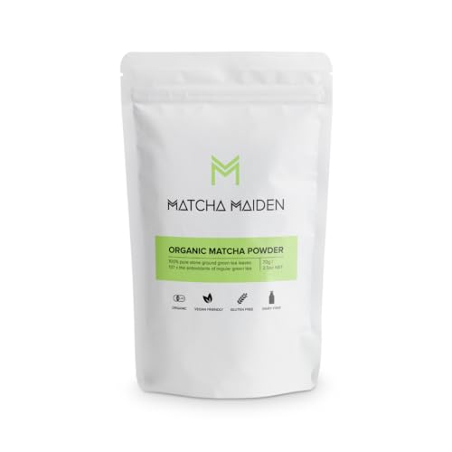 Matcha Maiden Organic Matcha Powder - 70g. Organic Japanese Matcha made from 100% Pure Stone Ground Green Tea Leaves