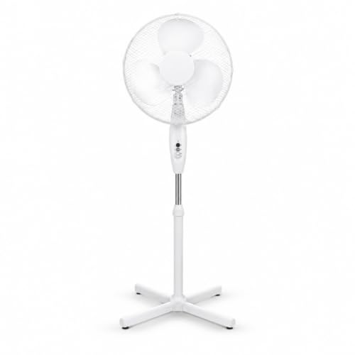 EHD White Pedestal Fan - Adjustable Height, 3-Speed, Oscillating, 3-Blade with Mesh Safety Guard and Cross Base