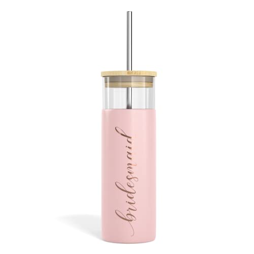 Bride to Be Iced Coffee Tumbler with Bamboo Lids and Straws | 20 oz Mason Jar Cups & Iced Coffee Cup | Bridesmaid Proposal Gifts, Bridal Shower, Bachelorette Party Supplies & Bride Tribe - Bridesmaid