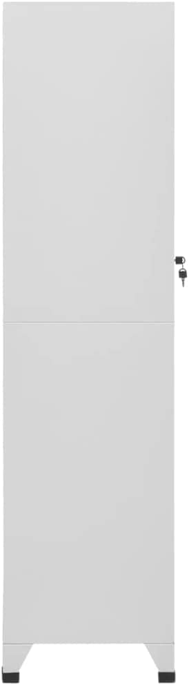 Grey Steel Large Locker Cabinet with Lockable Door, Vertical Storage Locker for Office and Home, Rectangular Industrial Metal Storage Cabinet with Shelf and Hanging Bar