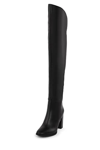 Jeffrey Campbell Bridle Block Heel Knee High Black Leather Dress Boots (Black, 8) #TOP2