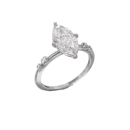 925 sterling silver Ring for Women classic four-claw hand set horse-eye zircon ring Stackable Rings 18K White Gold Plated Cubic Zirconia Promise ring wedding engagement diamond ring 6 Silver