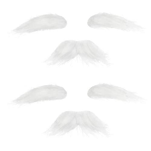 Yan Dream 2pcs Old Man Mustache and Eyebrows 100 Days of School Grandpa White Fake Facial Hair Mustaches for Halloween Party
