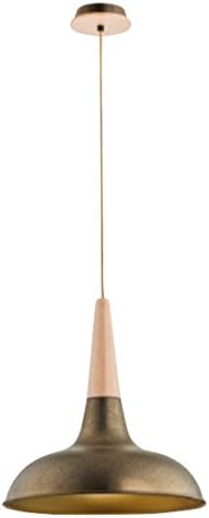 LedMasters Gold Modern Wood and Metal Pendant Light Vintage Retro Industrial Ceiling Large Lamp Shade 40 cm/ 15.55"