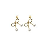 Pendientes de mujer 925 Plata Hueco Bowknot Clásico Perla Colgante Corto Joyería Señora Linda