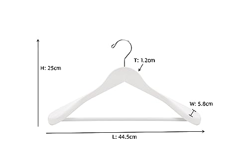 Amber Home 10 Stück 44,5cm Weiß Kleiderbügel aus Holz mit Breite Schultern(5.8cm), Robust und Glänzend Aufhänger mit Runde Stange für Anzug Jacke Mantel Hemd Hose