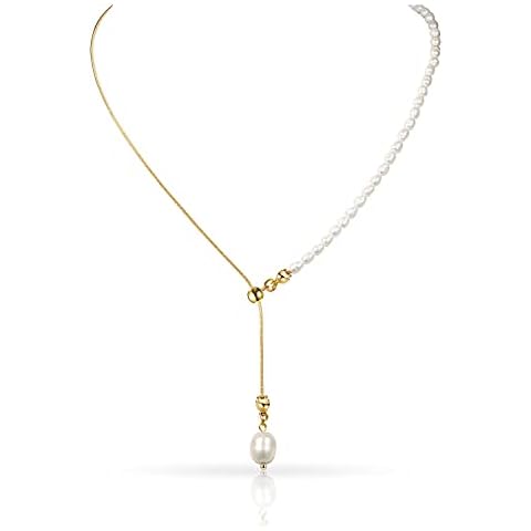 Cowlyn Pearl Pendant Necklace Y-Shaped Lariat Chain 14k Gold Link Drop Long Charm Necklace Jewelry for Women and Girls Cover