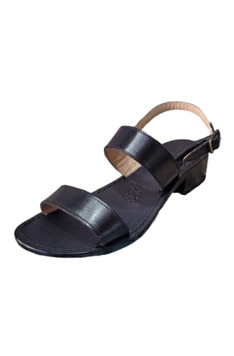 Sandali artigianali da donna fatti a mano con materiali di qualità: vera pelle e vero cuoio 100% Made in Italy Handmade Sandals for Woman (38,5, Nero)