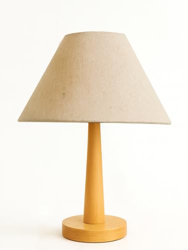 Image of Modern Wooden Table Lamp with Fabric Shade | Warm Ambient Lighting for Bedroom, Living Room & Home Decor | Bedside Nightstand Lamp with Soft Glow | Minimalist Design (Jute)