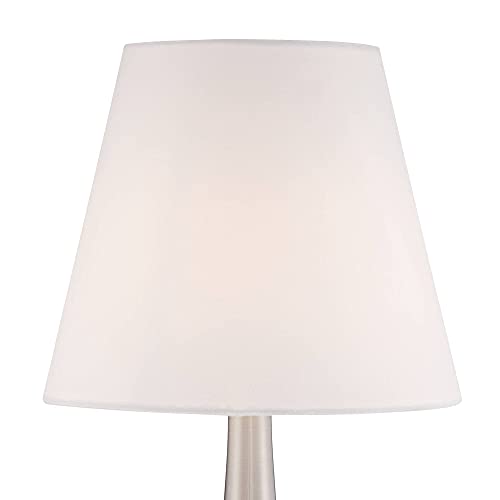 360 Lighting Brooks Modern Accent Table Lamps 19" Tall Set Of 2 Brushed Nickel Metal Touch On Off White Fabric Empire Shade For Bedroom Living Room House Home Bedside Nightstand Office #TOP21