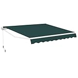 COSTWAY 3 x 2.5m/3 x 3.6m Retractable Manual Awning, Anti-UV and Waterproof Garden Patio Canopy with Hand Crank, Aluminum Sun Shade Shelter for Balcony Yard(3m x 3.6m, Green) - Image 1