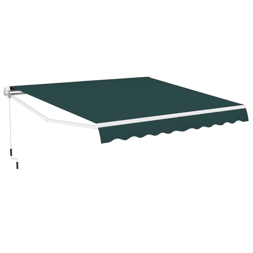 COSTWAY 3 x 2.5m/3 x 3.6m Retractable Manual Awning, Anti-UV and Waterproof Garden Patio Canopy with Hand Crank, Aluminum Sun Shade Shelter for Balcony Yard(3m x 3.6m, Green)